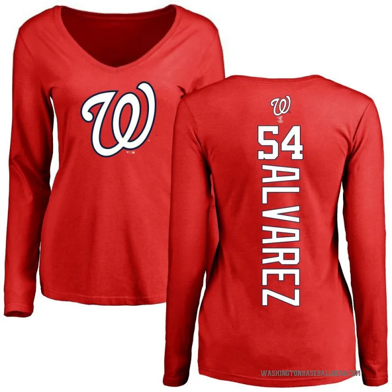 Andrew Alvarez Women's Red Washington Nationals Backer Slim Fit Long Sleeve T-Shirt -
