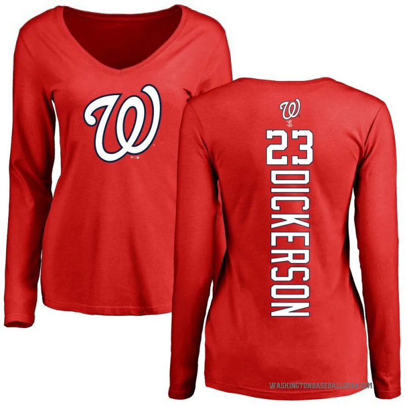 Corey Dickerson Women's Red Washington Nationals Backer Slim Fit Long Sleeve T-Shirt -