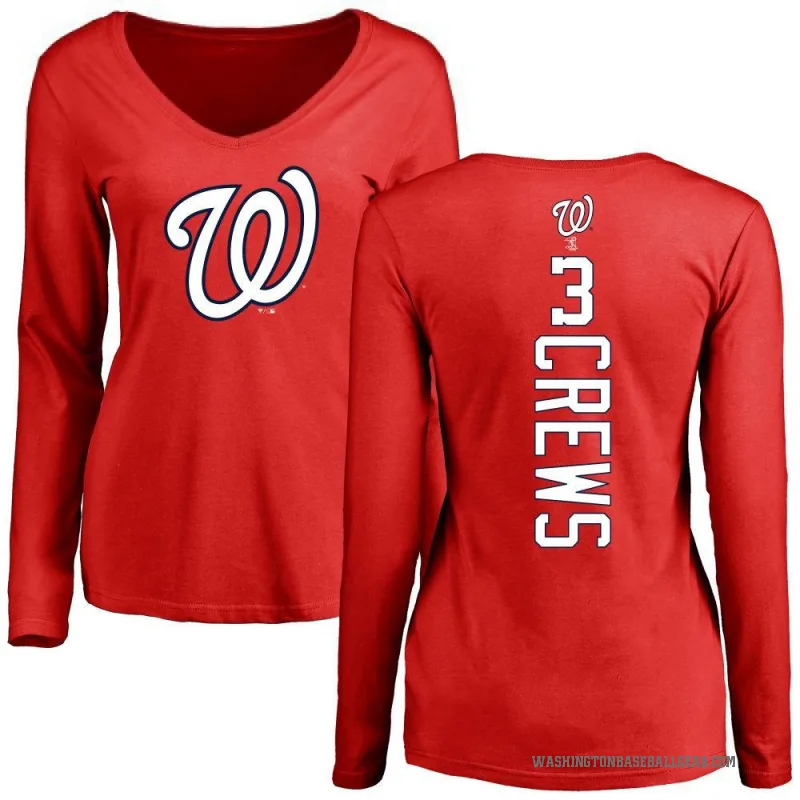 Dylan Crews Women's Red Washington Nationals Backer Slim Fit Long Sleeve T-Shirt -