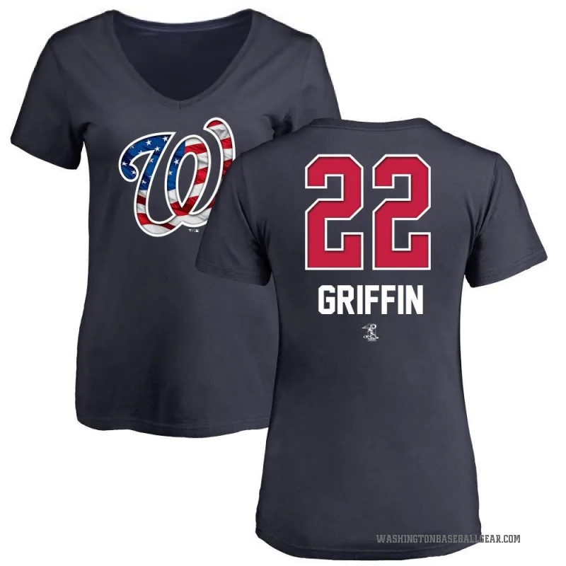 Foster Griffin Women's Navy Washington Nationals Name and Number Banner Wave V-Neck T-Shirt -