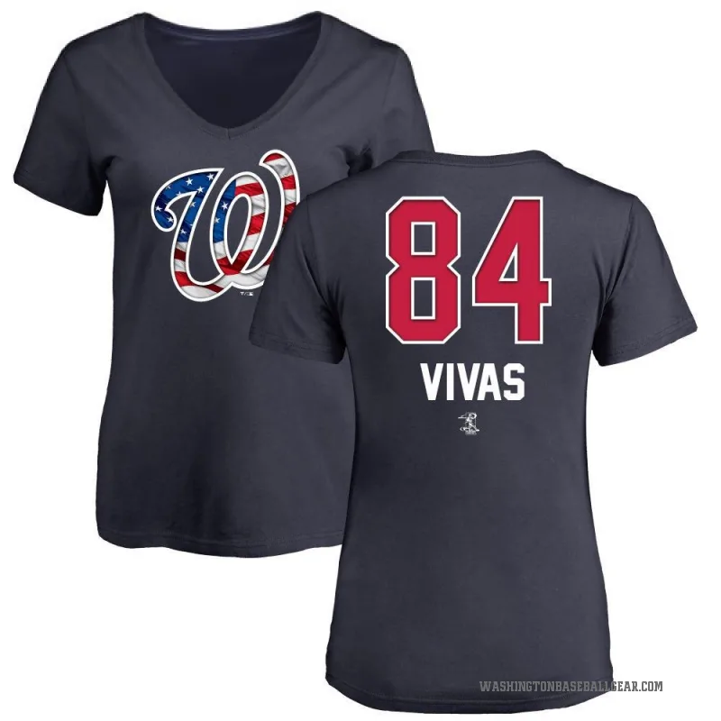 Jorbit Vivas Women's Navy Washington Nationals Name and Number Banner Wave V-Neck T-Shirt -
