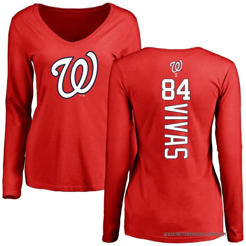 Jorbit Vivas Women's Red Washington Nationals Backer Slim Fit Long Sleeve T-Shirt -