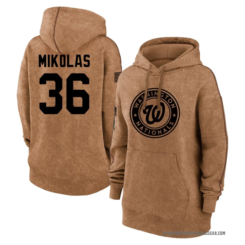 Miles Mikolas Women's Brown Washington Nationals 2023 Salute to Service Pullover Hoodie